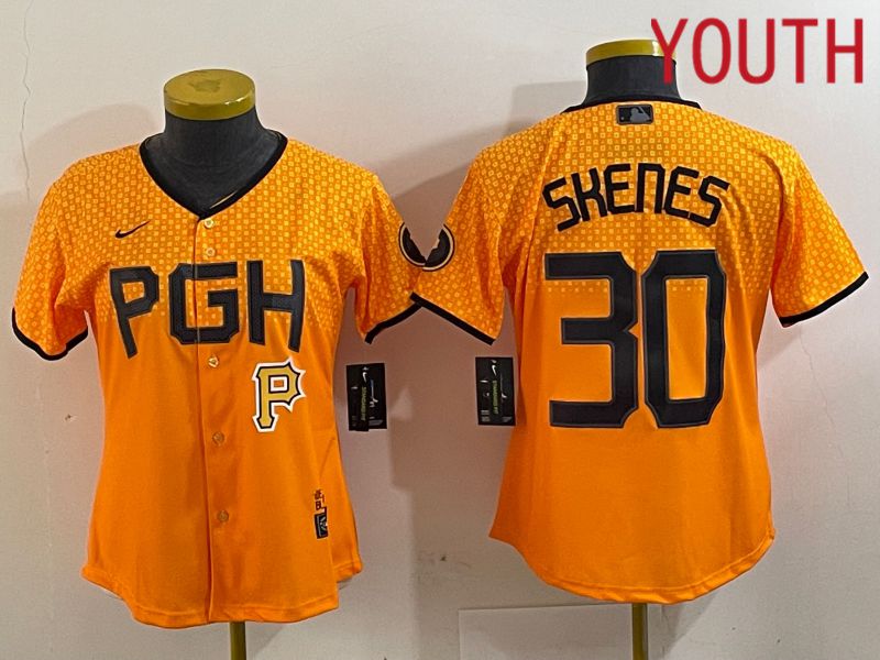 Youth Pittsburgh Pirates 30 Skenes Yellow City Edition 2024 Nike MLB Jersey style 1